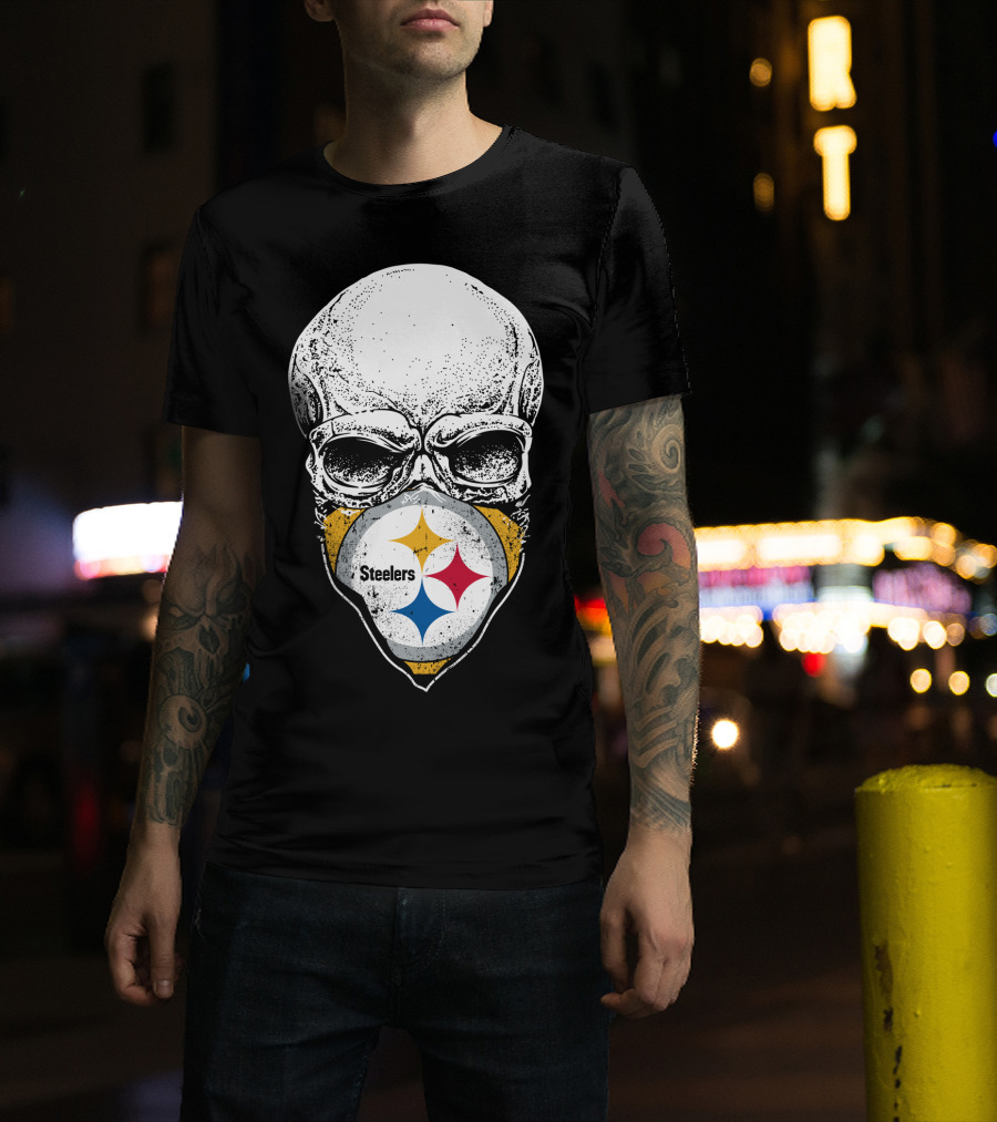 Pittsburgh Steelers Skull With Logo Mask T-Shirt