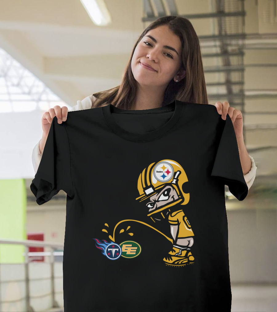 Pittsburgh Steelers Humorous Rivalry Character With Titans And Eagles Logos T-Shirt