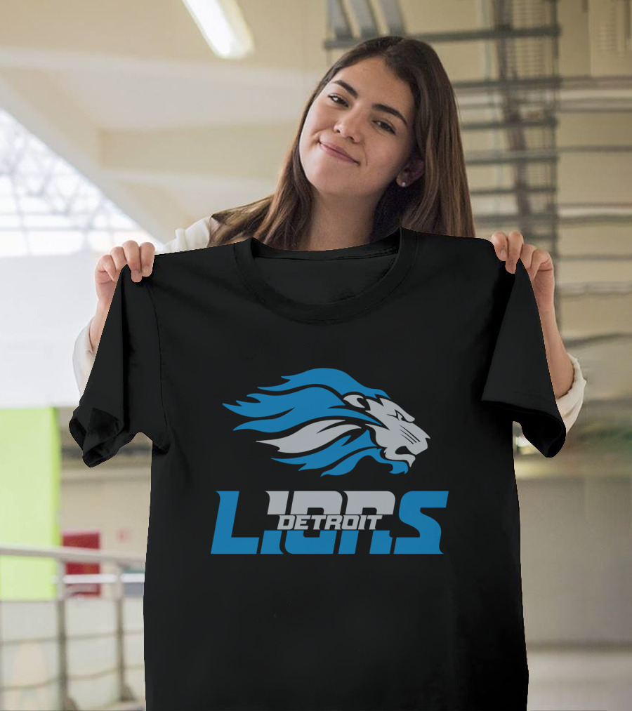 Detroit Lions Blue And Gray Lion Head T-Shirt
