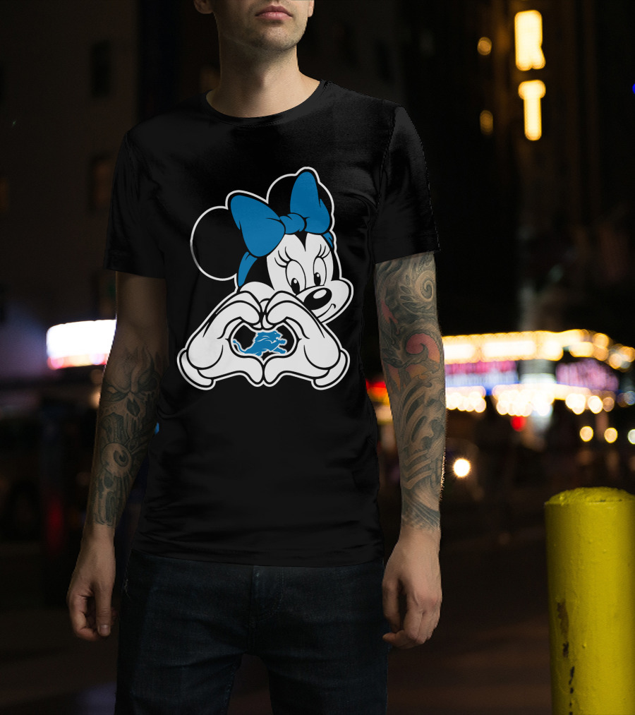 Detroit Lions Minnie Mouse Heart Hands T-Shirt
