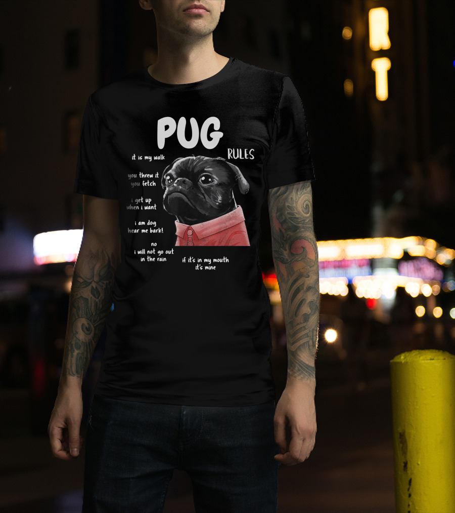 Pug Rules Funny Black Pug Christmas Shirt Phrases T-Shirt