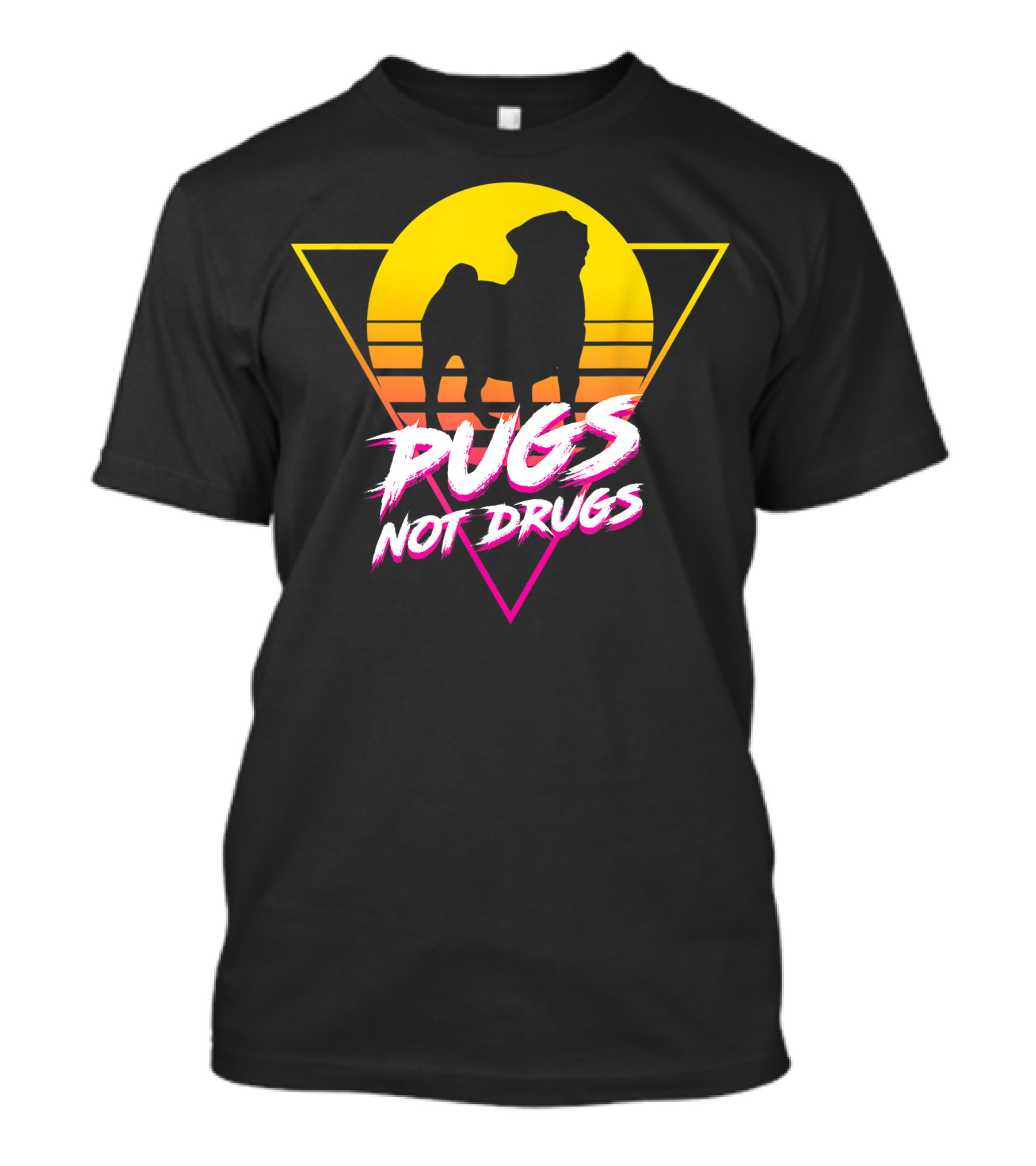 Pugs Not Drugs Retro Sunset Triangle T-Shirt