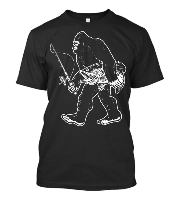 Bigfoot Bass Fishing Gear Sasquatch Holding Fish And Fishing Rod T-Shirt