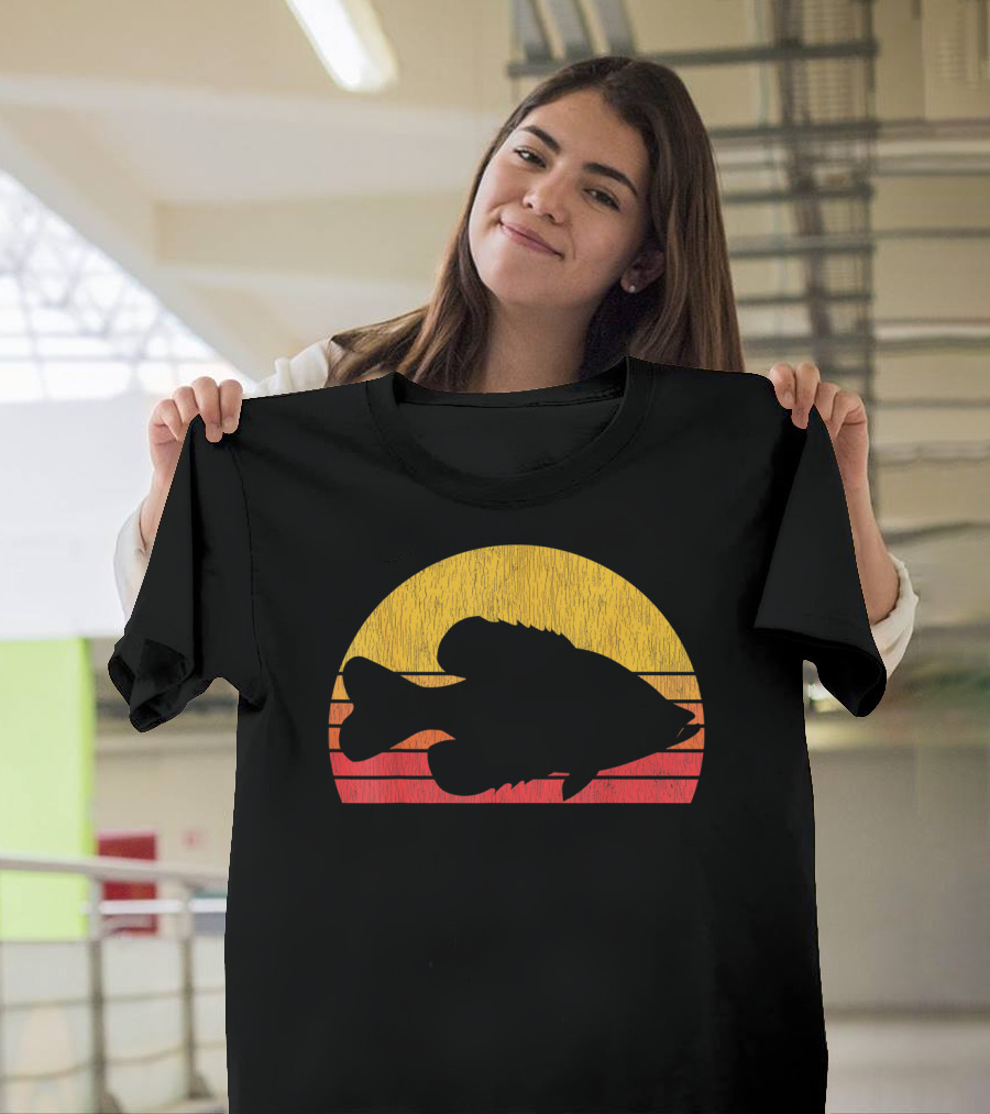 Crappie Fishing Fisherman Retro Sunset T-Shirt