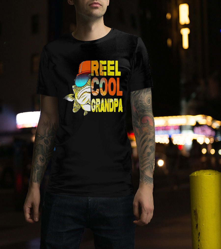 Fathers Day Reel Cool Grandpa Fish With Sunglasses And Hat T-Shirt