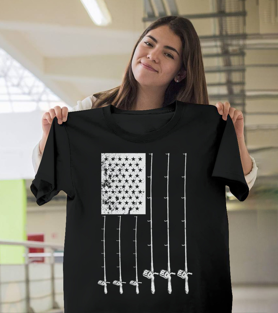 Fishing Rods American Flag Stars T-Shirt