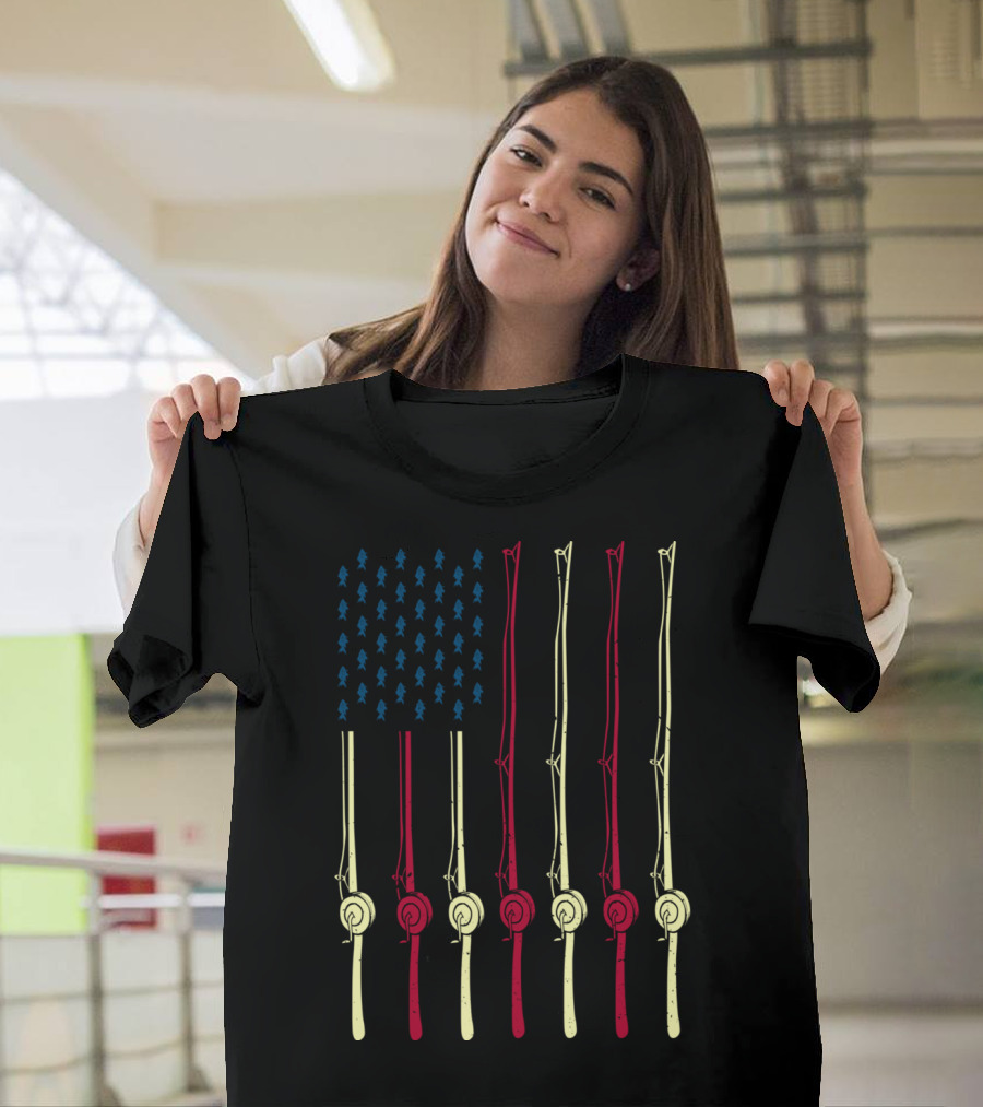 Fishing Poles American Flag Design For Fishing Lover T-Shirt