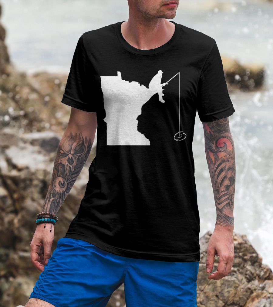 Minnesota Fisherman Fishing Silhouette In State Outline T-Shirt