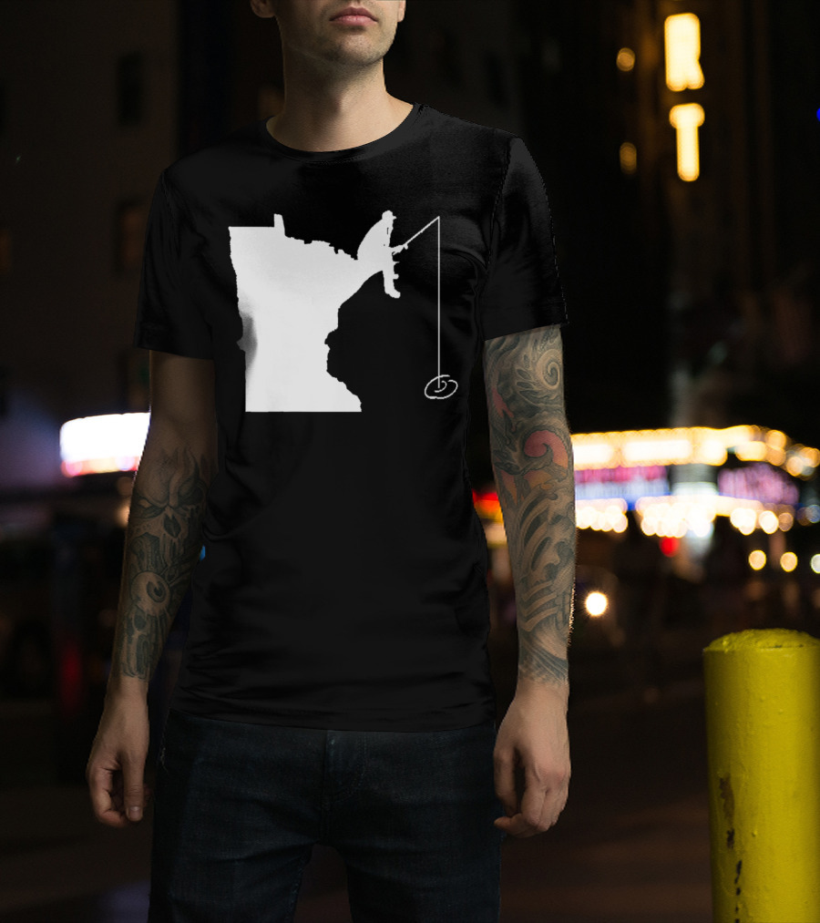 Minnesota Fisherman Fishing Silhouette In State Outline T-Shirt