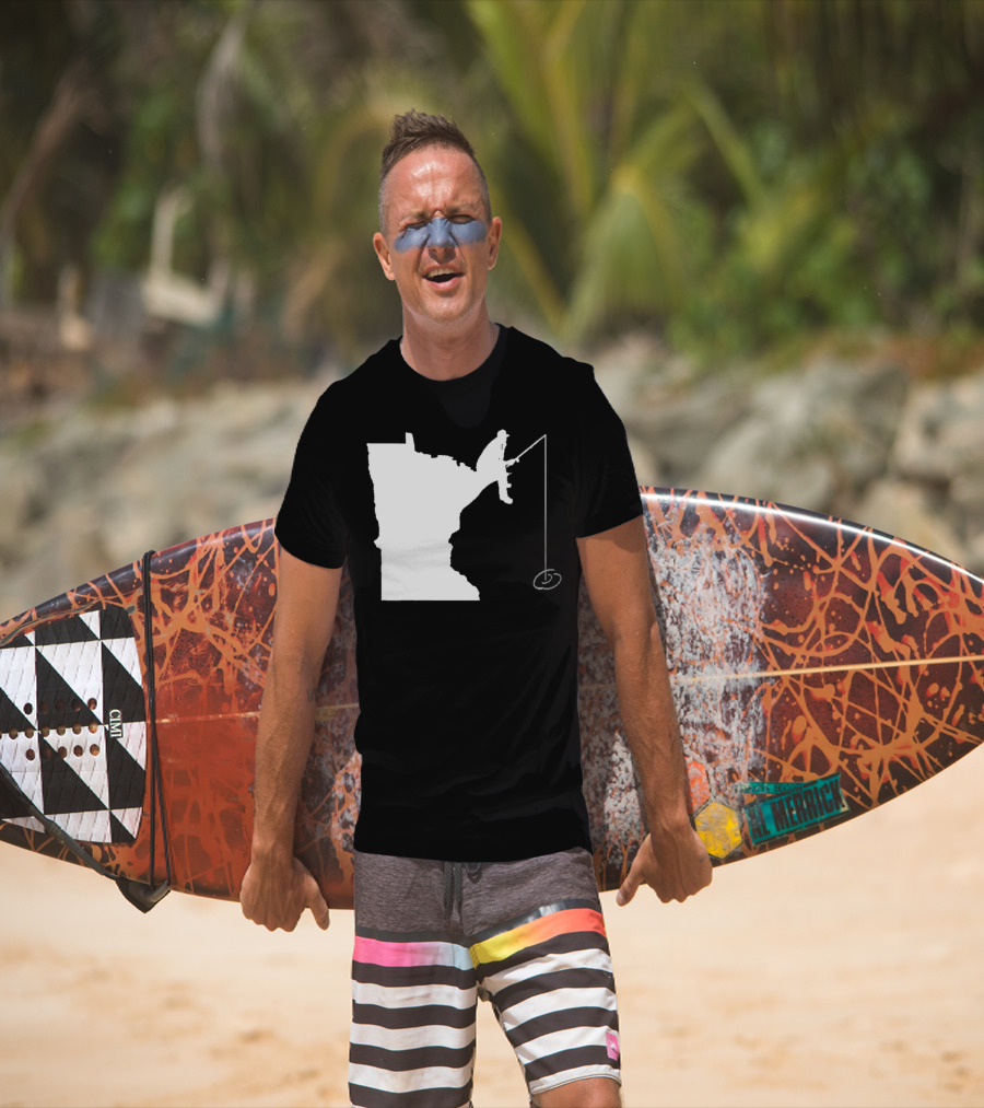 Minnesota Fisherman Fishing Silhouette In State Outline T-Shirt