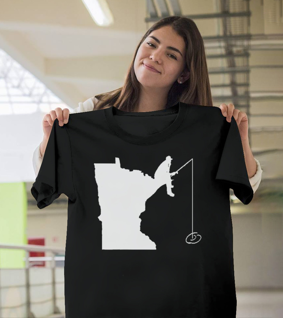 Minnesota Fisherman Fishing Silhouette In State Outline T-Shirt
