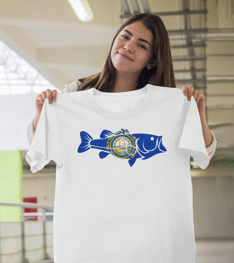New Hampshire Large Mouth Bass Freshwater Dock Fishing State Seal Integration T-Shirt