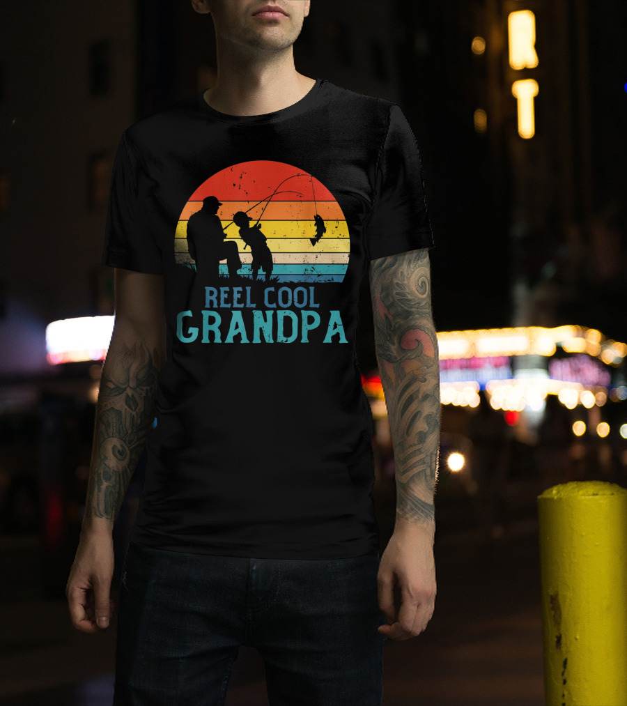 Reel Cool Grandpa Fishing Sunset T-Shirt