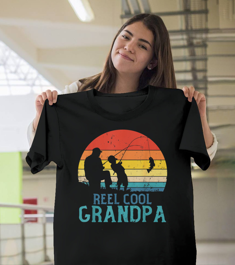 Reel Cool Grandpa Fishing Sunset T-Shirt