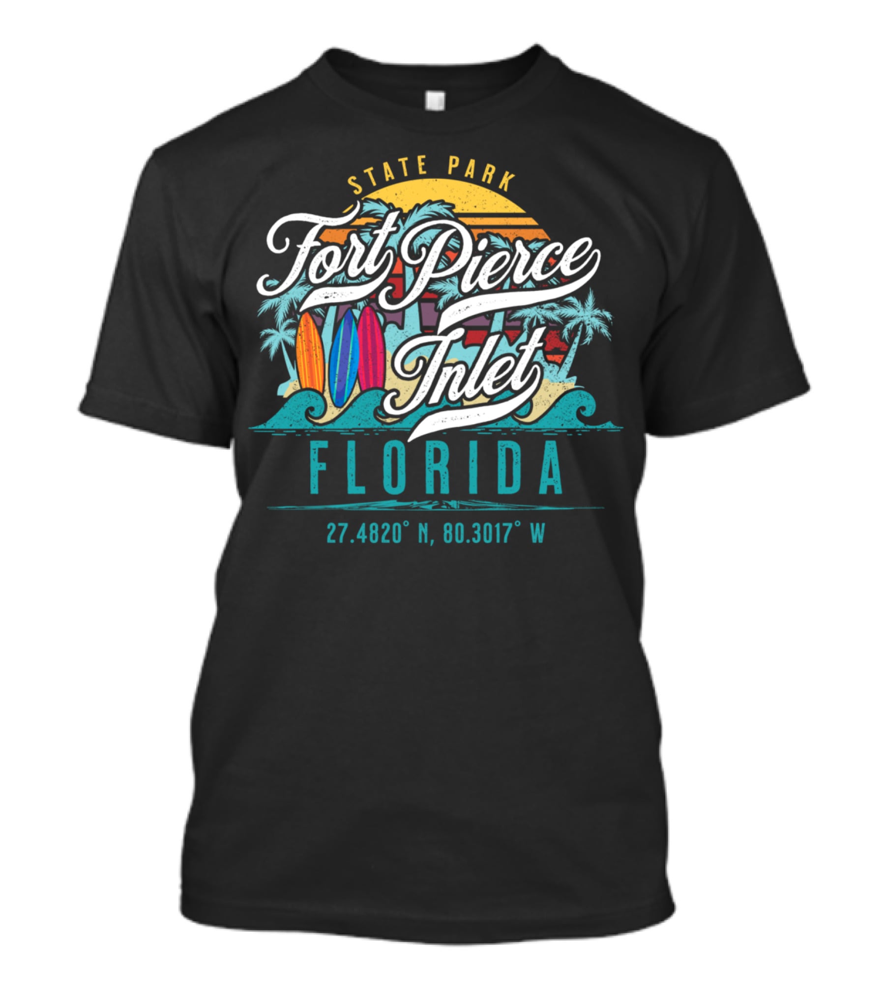 Fort Pierce Inlet State Park Surfing And Fishing Florida Coordinates T-Shirt