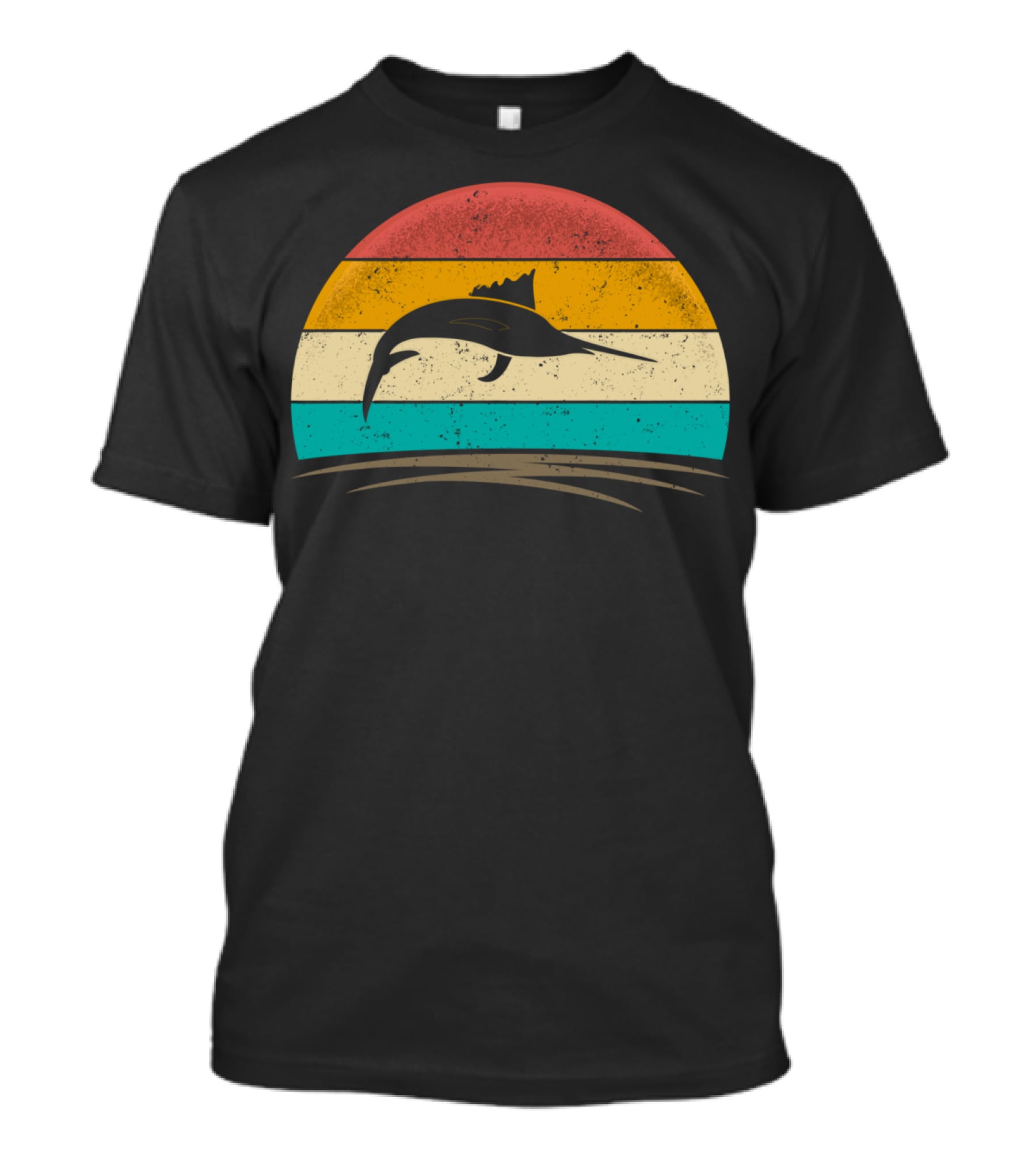 Swordfish Vintage 70s Deep Sea Fishing Retro Sunset T-Shirt