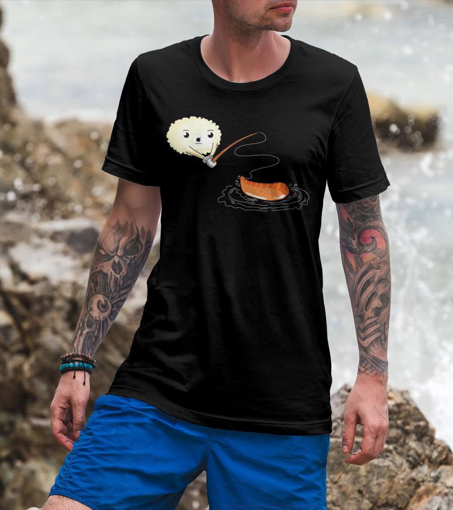 Kawaii Sushi Fishing Cute Japanese Food Lover Fishing Lover Playful Salmon Anime T-Shirt