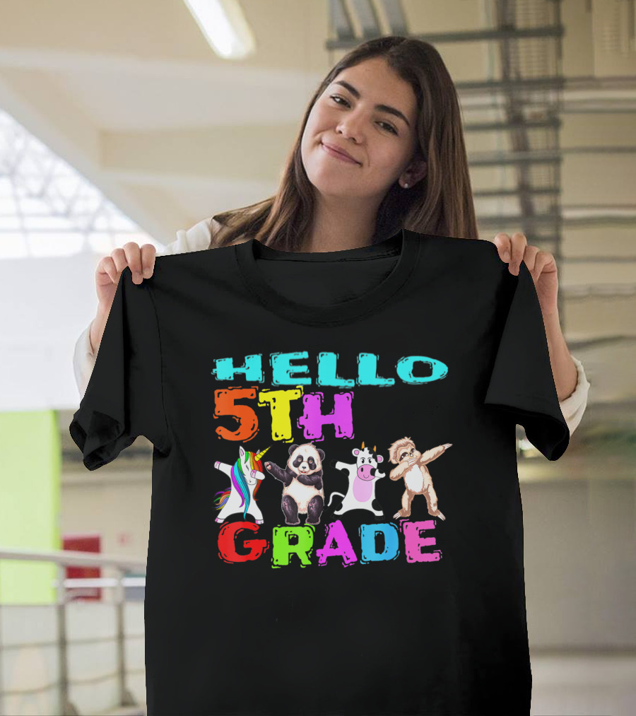 Hello 5th Grade Unicorn Panda Cow Sloth Team First Day T-Shirt