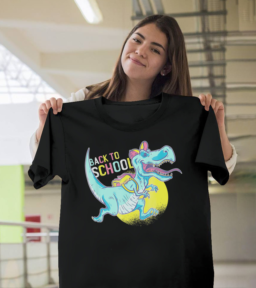 Back to School T-Rex Dinosaur with Backpack and Cap T-Shirt