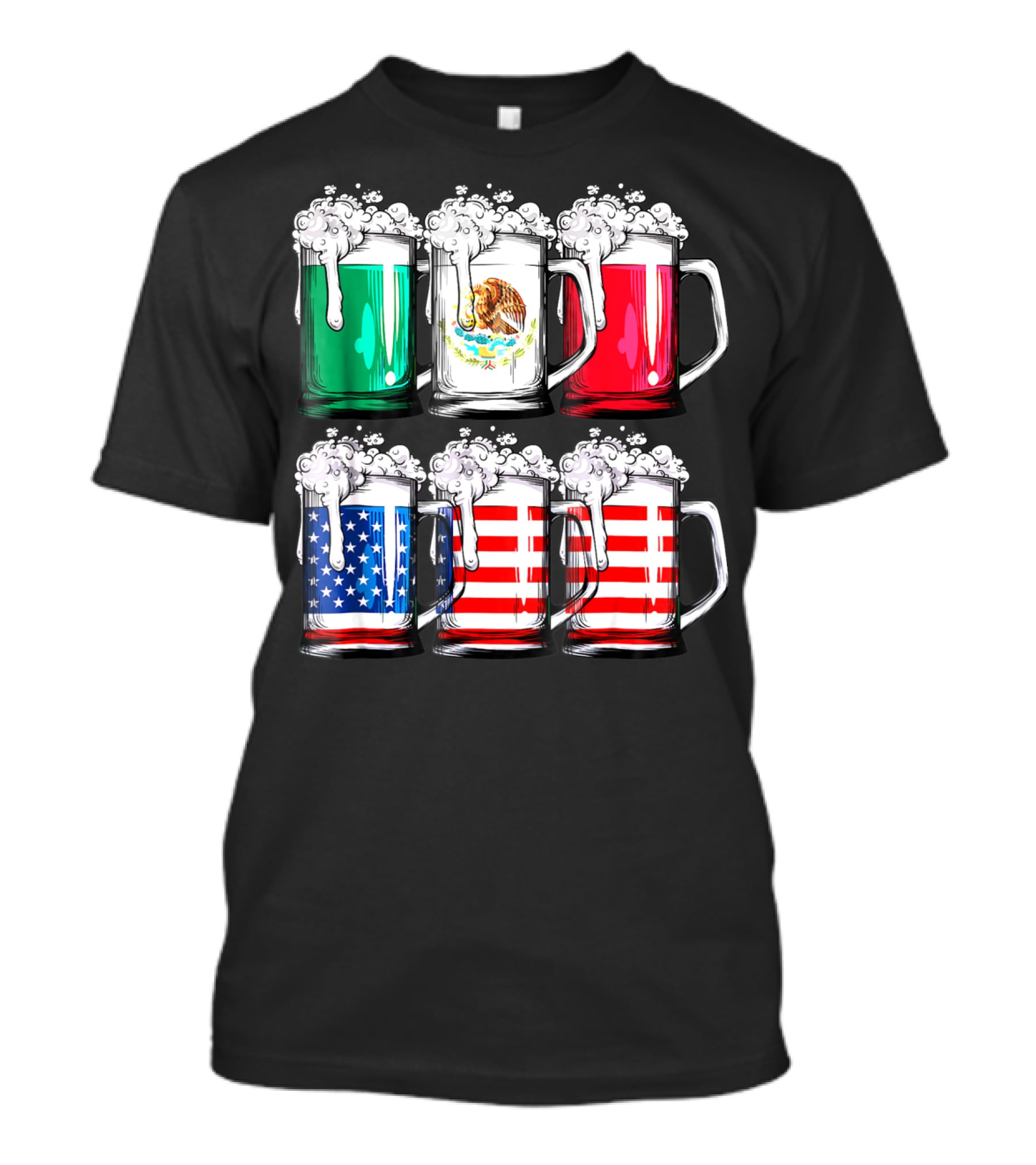 Beer Mugs Mexican American Flags Cinco De Mayo T-Shirt