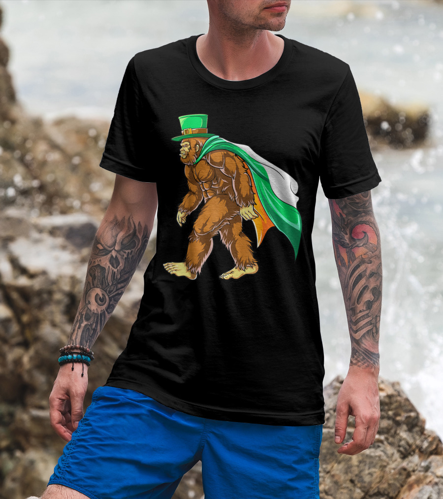 Bigfoot St Patricks Day Boys Leprechaun Irish Flag Sasquatch T-Shirt