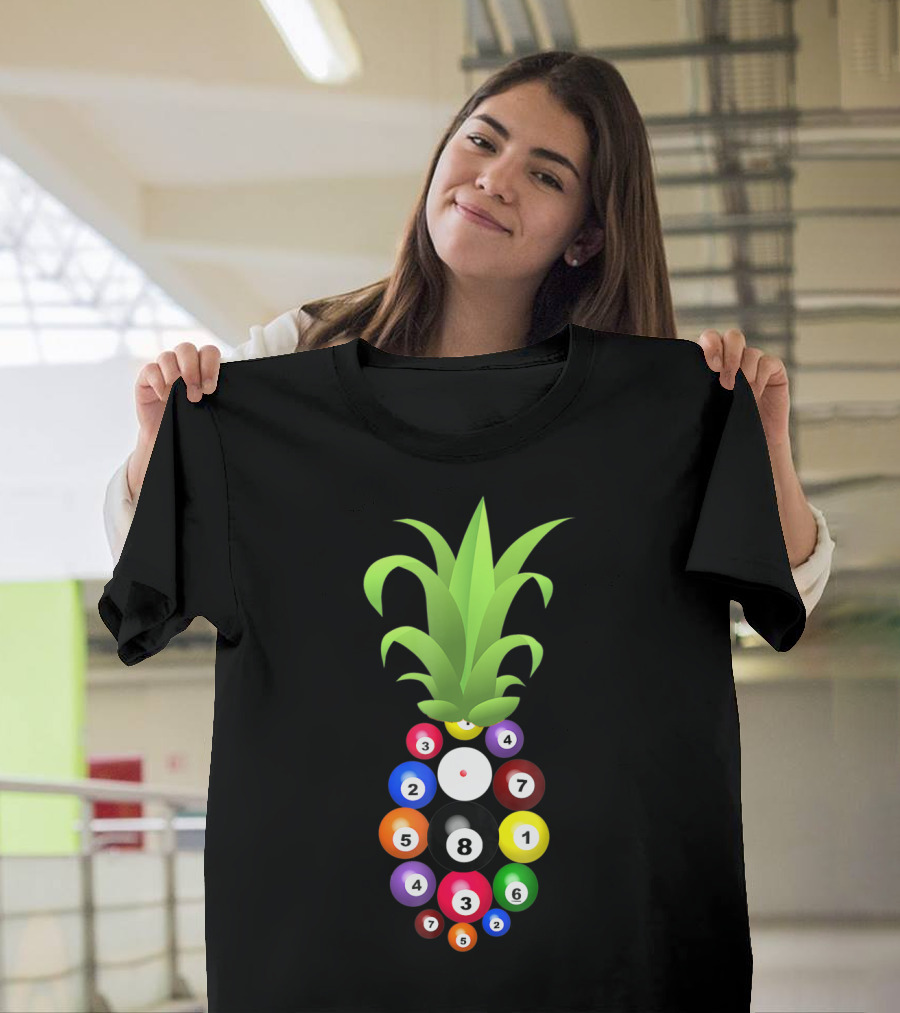 Billiards Pineapple Eight Ball Hawaiian Aloha Beach Hawaii Pool Balls Fruit Fusion T-Shirt