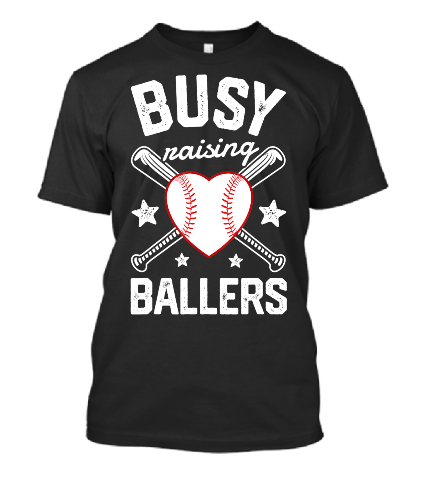 Busy Raising Ballers Heart Baseball And Bats With Stars T-Shirt