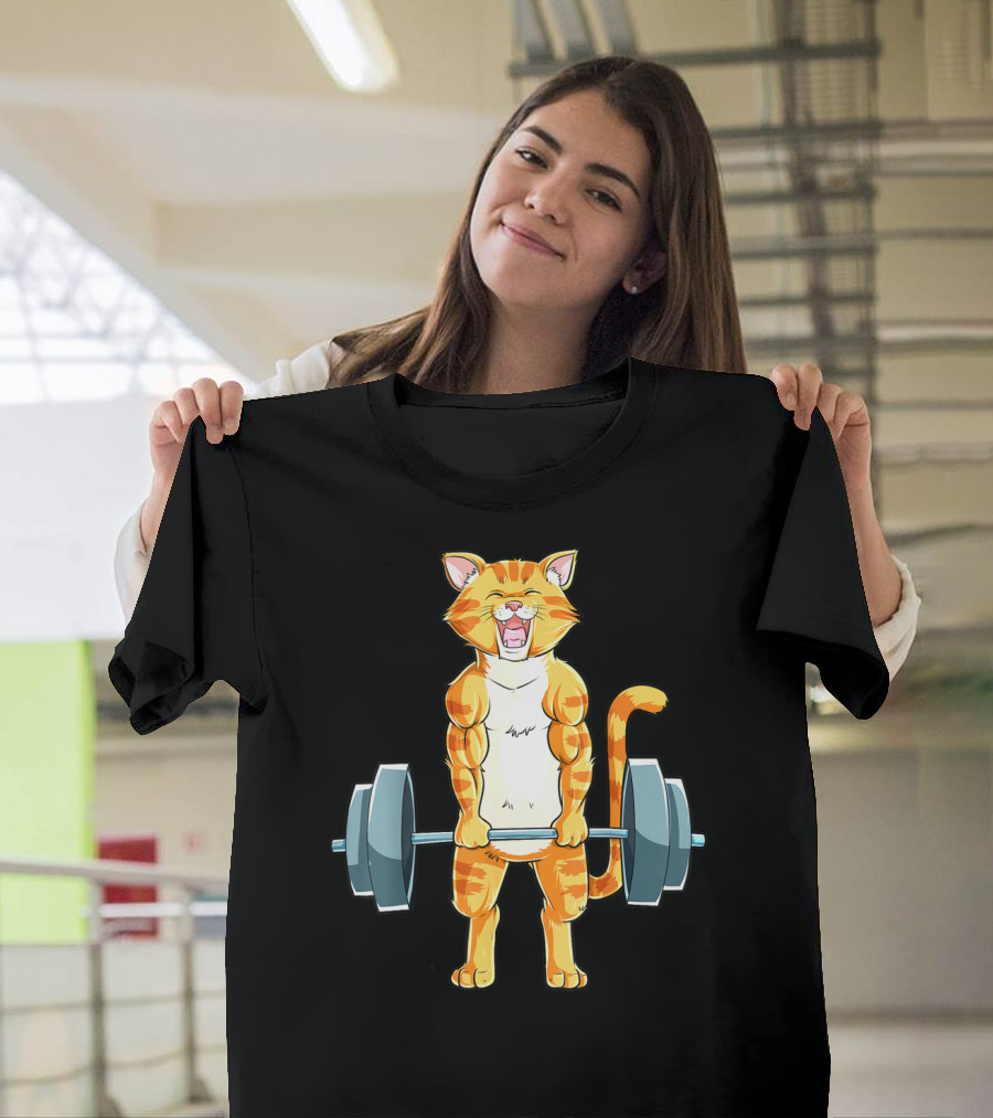 Cat Powerlifting Deadlift Gym Lifting Weights T-Shirt
