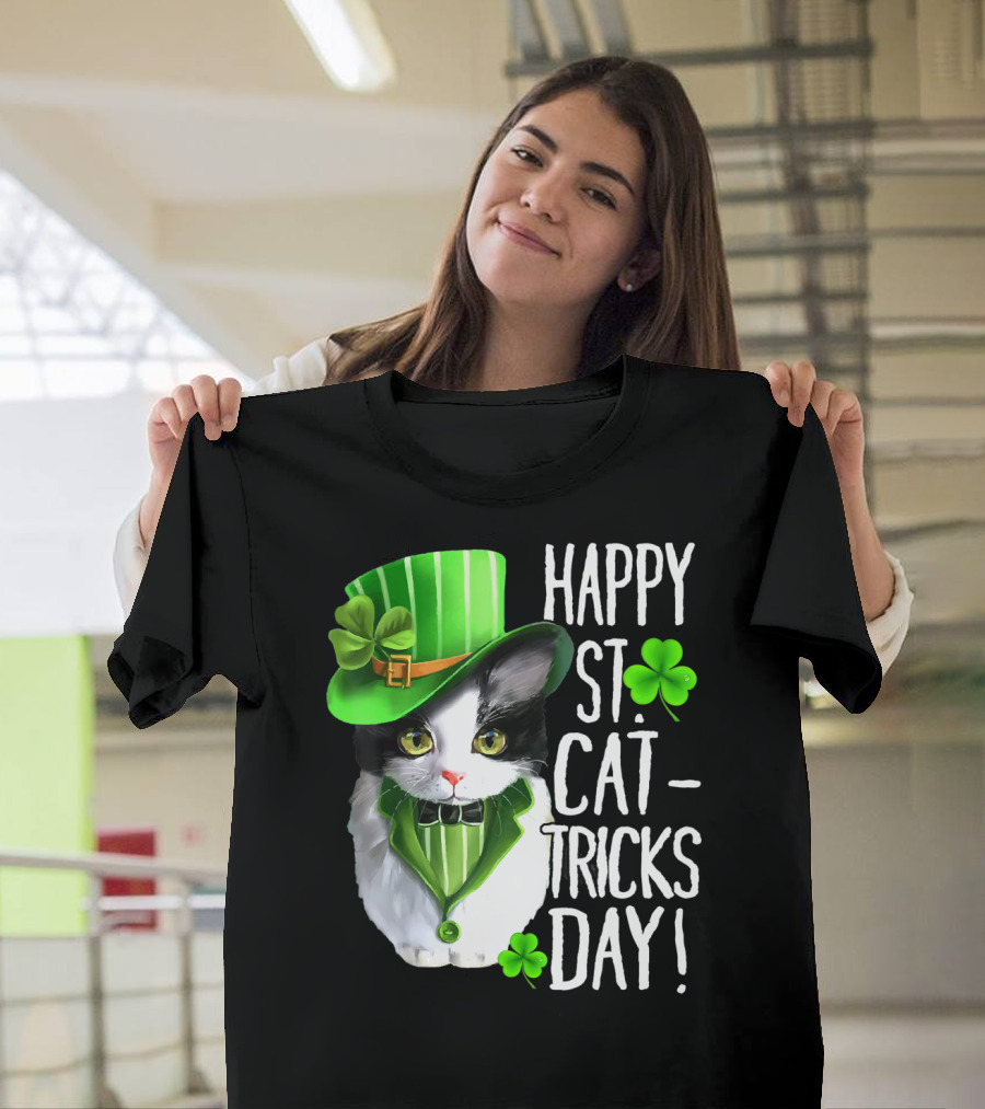 Happy St. Cat-Tricks Day Leprechaun Cat Shamrock T-Shirt