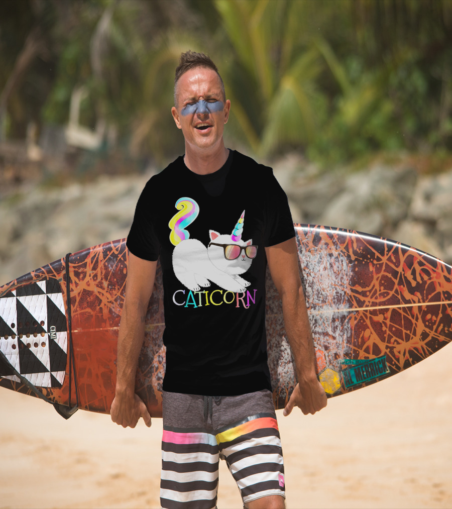 Caticorn Rainbow Unicorn Cat Girls Sunglasses Colorful Mane T-Shirt