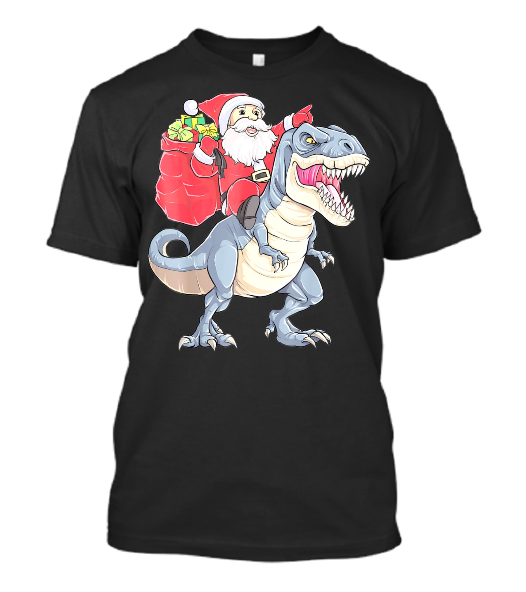 Christmas Santa Riding Dinosaur Rex With Presents T-Shirt