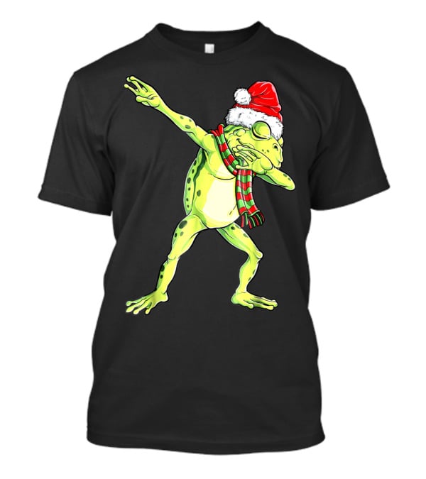 Dabbing Frog With Santa Hat And Scarf Christmas T-Shirt