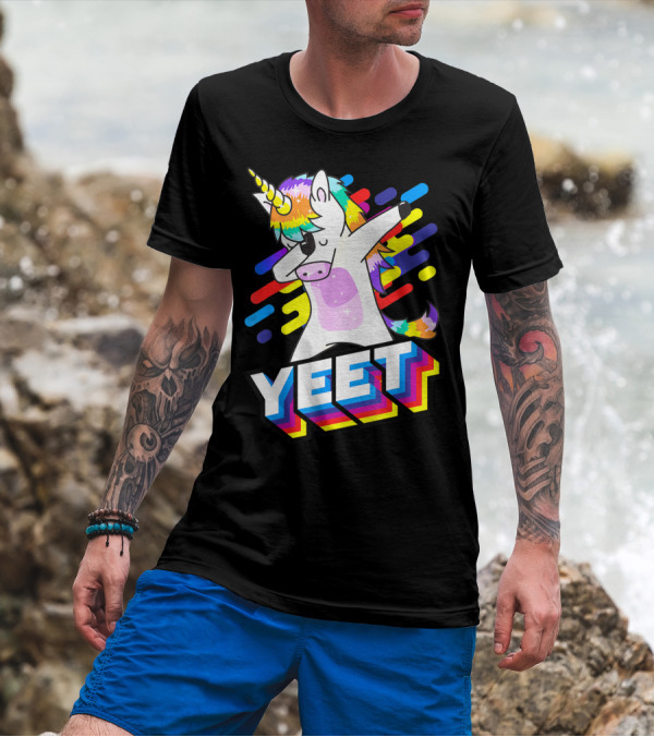 Colorful Dabbing Dancing Unicorn With Rainbow Yeet T-Shirt