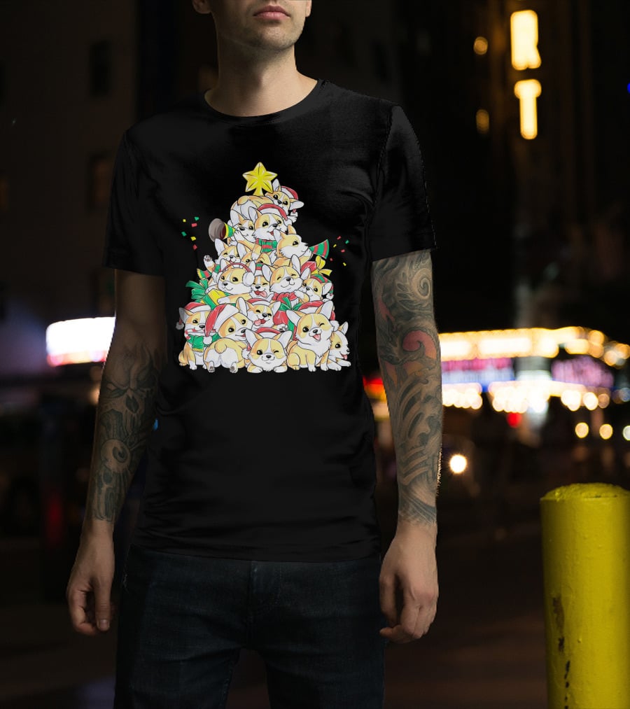 Corgi Christmas Merry Corgmas Xmas Tree Santa Hats T-Shirt