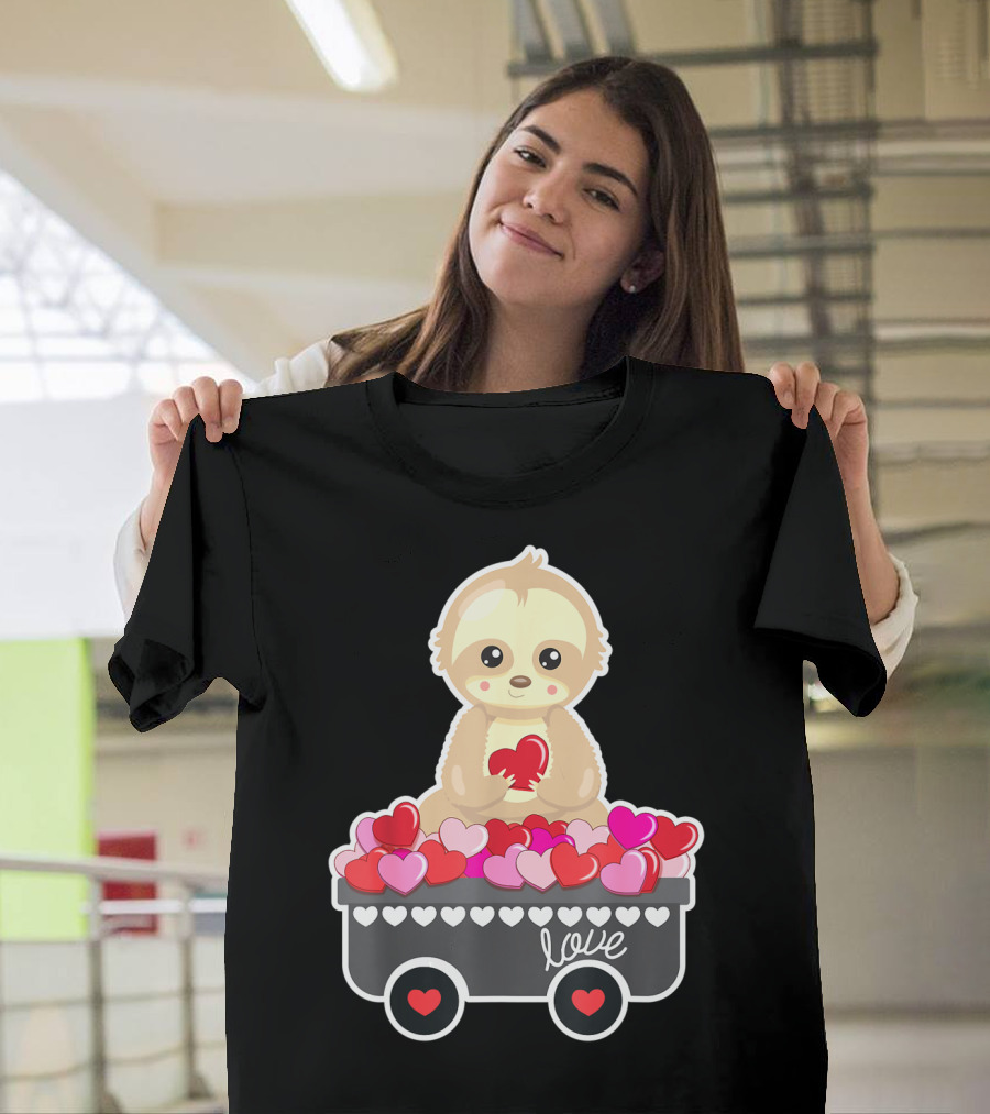 Cute Sloth Love Valentine Hearts in Cart T-Shirt