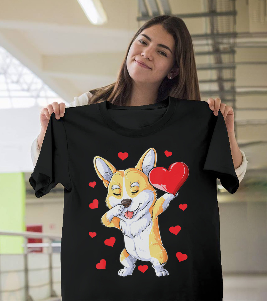 Valentines Day Dabbing Corgi Dog Lover Heart Boys Love T-Shirt