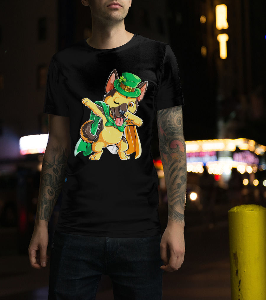 Dabbing German Shepherd Leprechaun St Patricks Day T-Shirt
