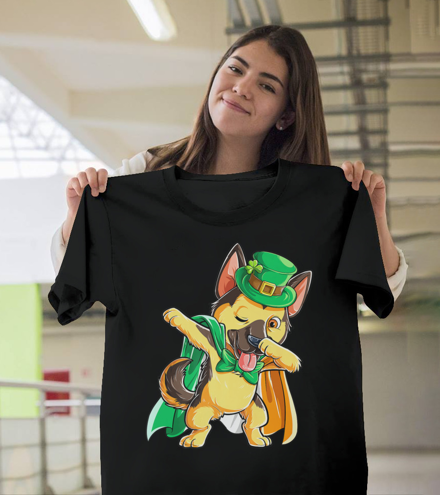 Dabbing German Shepherd Leprechaun St Patricks Day T-Shirt