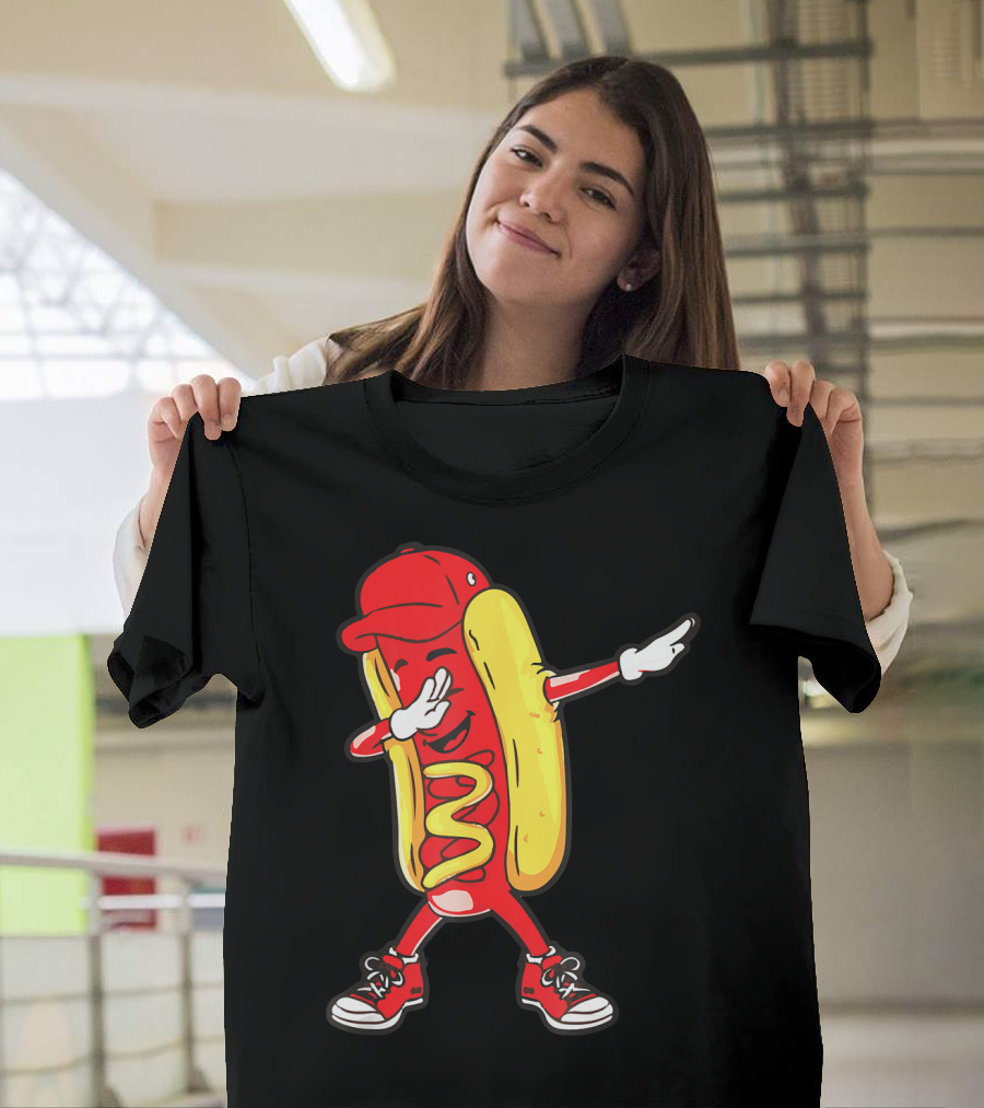 Dabbing Hot Dog Hip Hop Dance With Cap And Sneakers T-Shirt