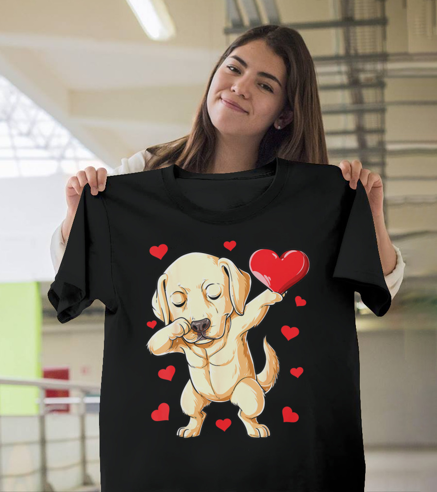 Valentines Day Dabbing Labrador Dog Lover Heart T-Shirt