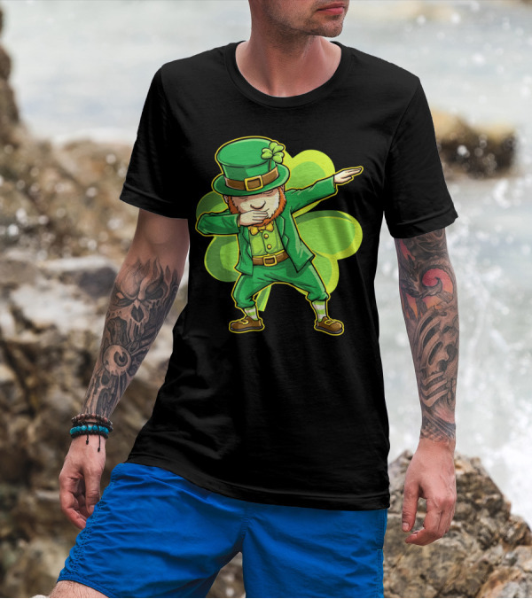 Dabbing Leprechaun Funny St Patricks Day Men Dab Shamrock T-Shirt