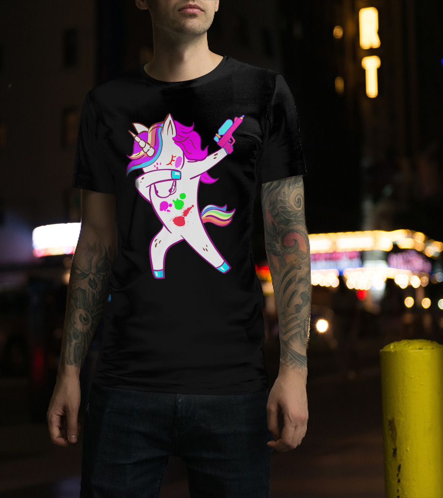 Dabbing Unicorn With Paintball Gun For Men And Teen Players T-Shirt