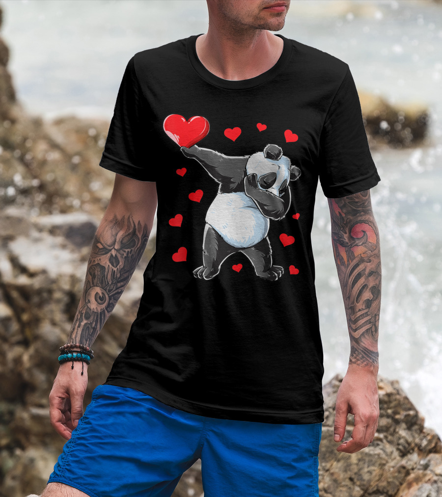 Valentines Day Dabbing Panda With Hearts Girls Bear T-Shirt