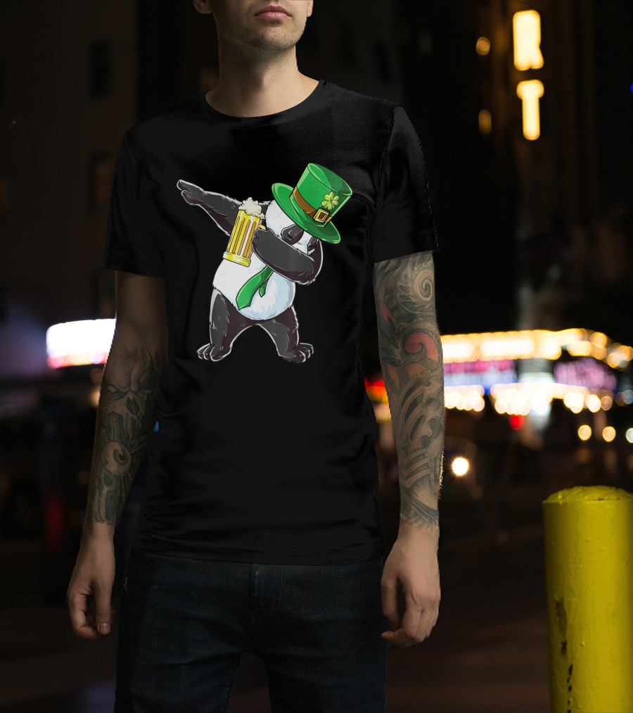 Dabbing Panda With Green Leprechaun Hat And Beer T-Shirt