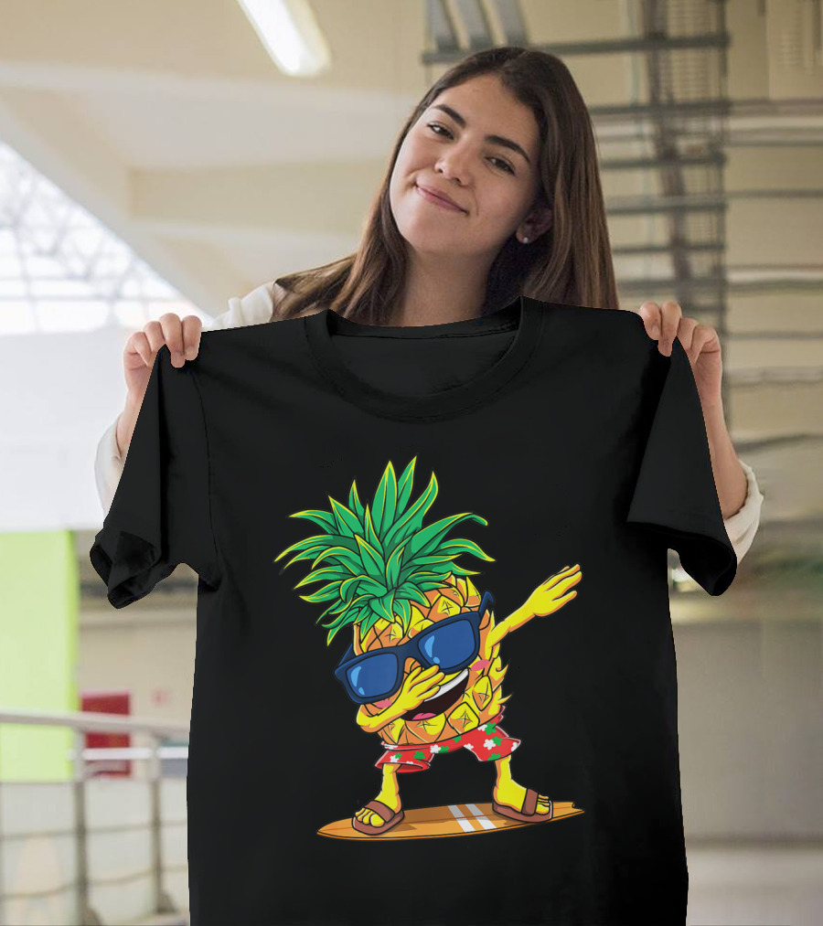 Dabbing Pineapple Sunglasses Aloha Beaches Hawaiian Hawaii Surfboard T-Shirt