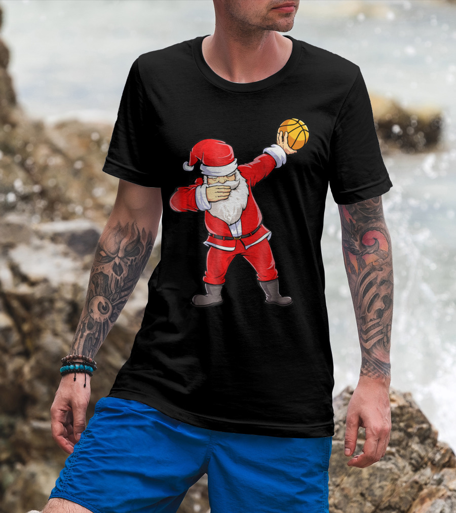 Dabbing Santa Basketball Christmas Boys Men Ball T-Shirt