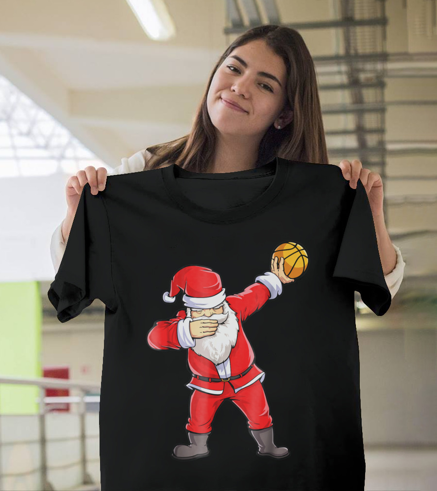 Dabbing Santa Basketball Christmas Boys Men Ball T-Shirt
