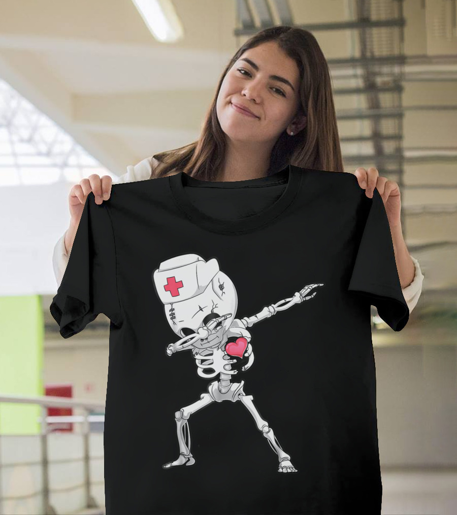 Dabbing Skeleton Nurse Xray Heart Halloween Dab T-Shirt
