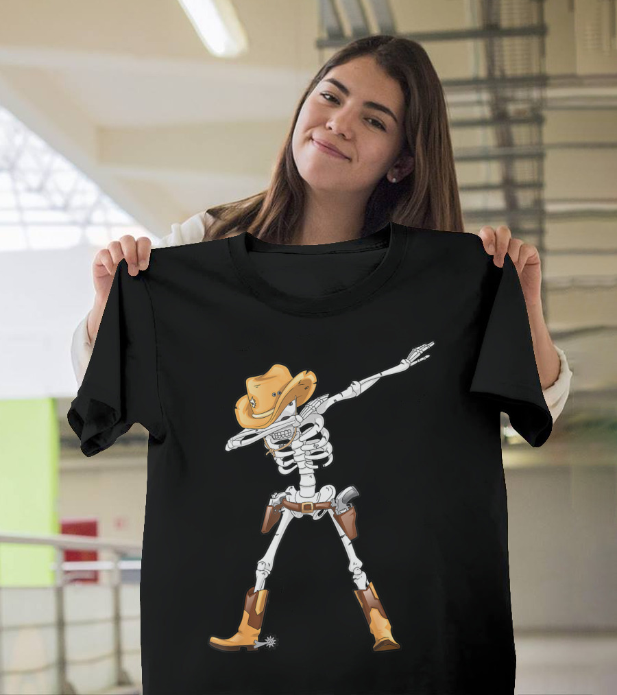 Dabbing Skeleton Cowboy Halloween Kids Boys Dab T-Shirt