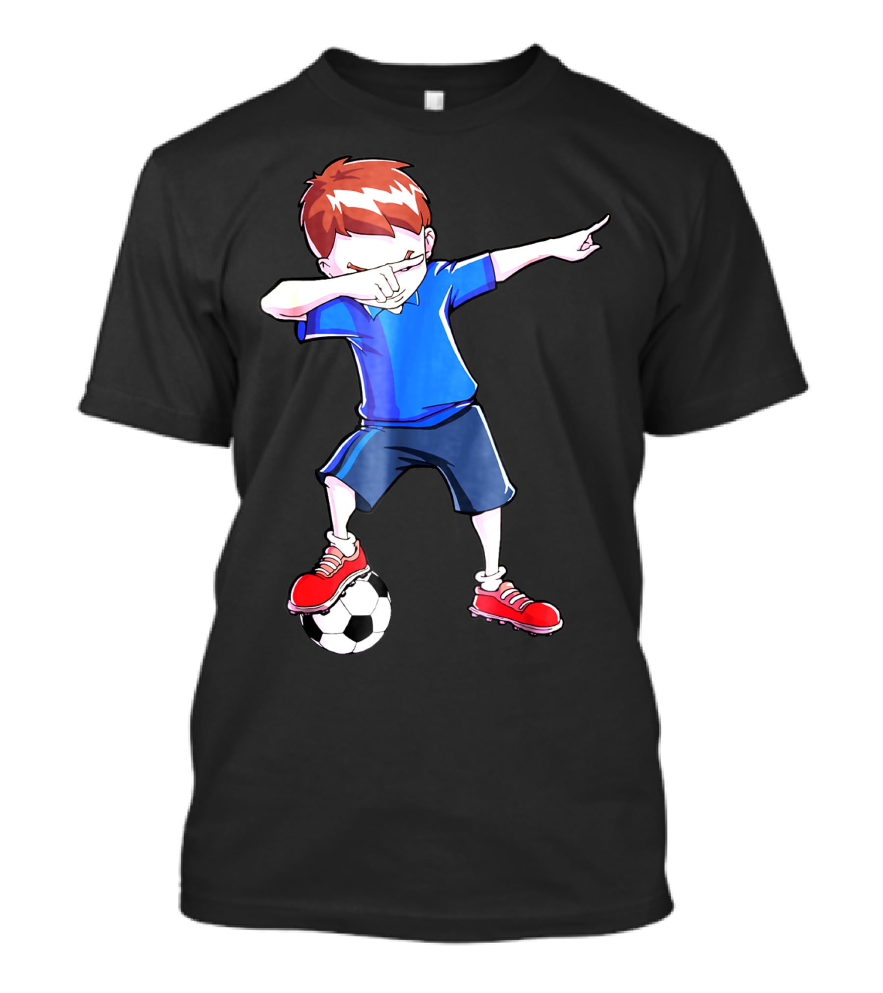 Dabbing Soccer Dab Funny Football Kid In Blue Shirt And Red Shoes T-Shirt